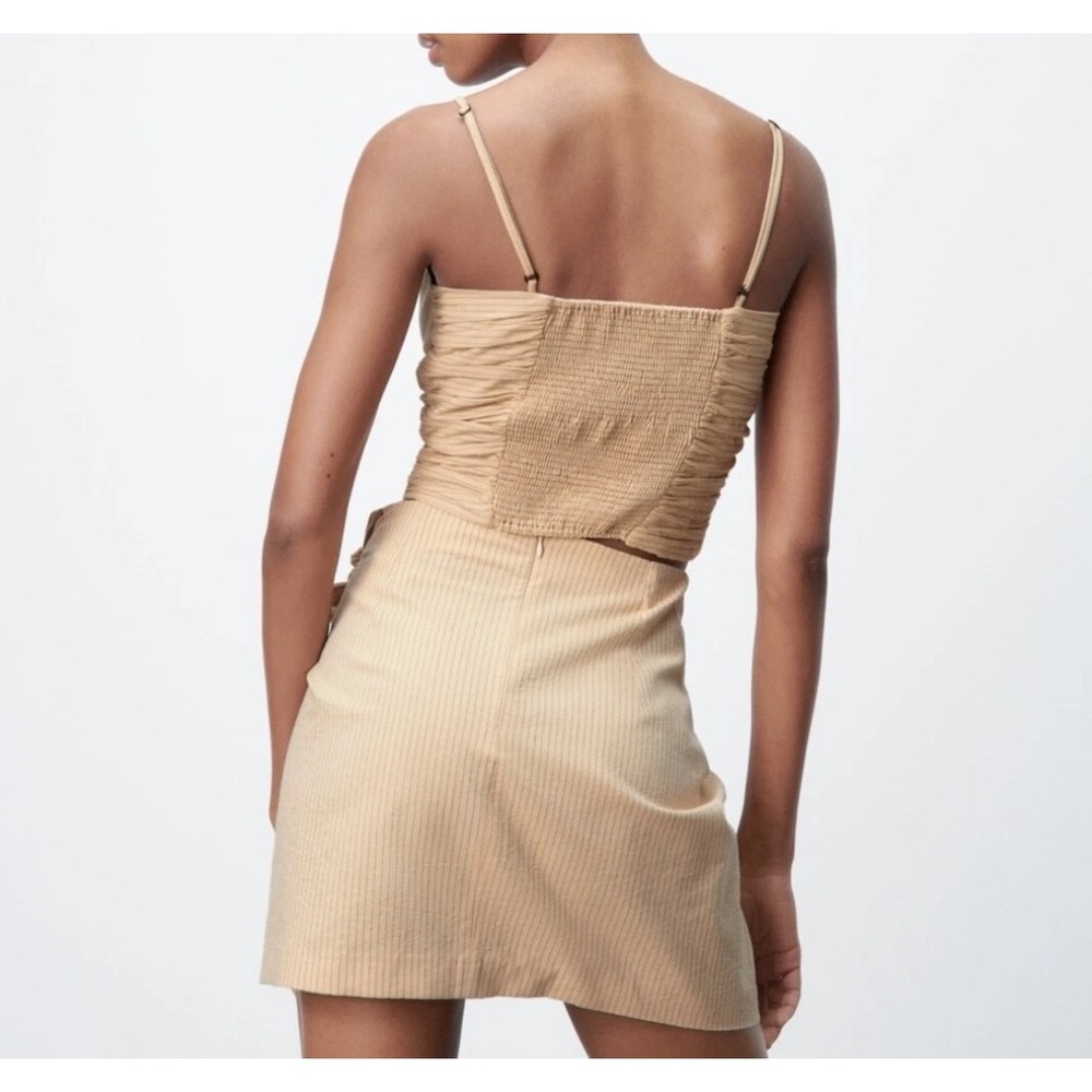 Zara Clubwear Draped Pinstripe Asymmetric Skirt Set Resortwear Feminine Size S - Picture 3 of 7